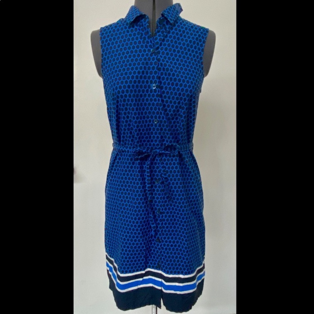 PREPPY Tommy Hilfiger LADIES SLEEVELESS COTTON SHIRT DRESS BLUE HONEYCOMB S